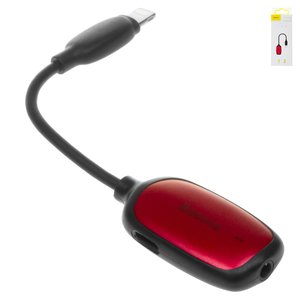 Адаптер Baseus L51, не підтримує функції мікрофона, Lightning to Dual Lightning + 3.5 3 в1, TRS 3.5 мм, Lightning, чорний, червоний, 2 A, #CALL51 91
