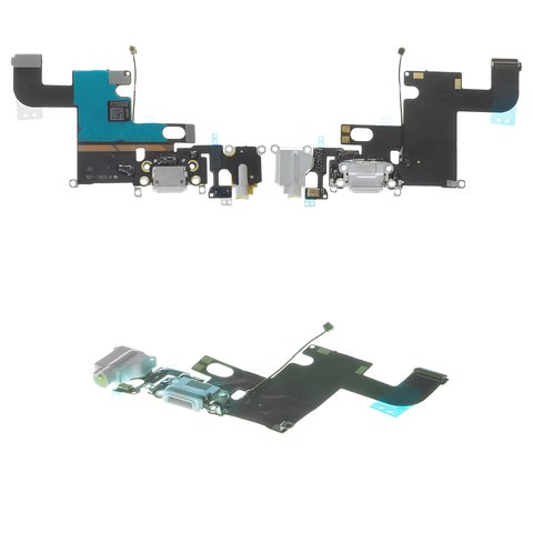 Шлейф для iPhone 6, коннектора наушников, коннектора зарядки, белый, с микрофоном, с компонентами, Copy