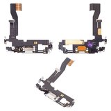Шлейф для iPhone 12, iPhone 12 Pro, коннектора зарядки, белый, с микрофоном, с компонентами, Original (PRC)