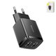 Мережевий зарядний пристрій Baseus Compact Charger, 10,5 Вт, чорний, 2 порта, #CCXJ010201