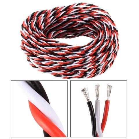 Сервокабель 3x26AWG, 0,13 мм², 1 м, плетеный, черный, красный, белый