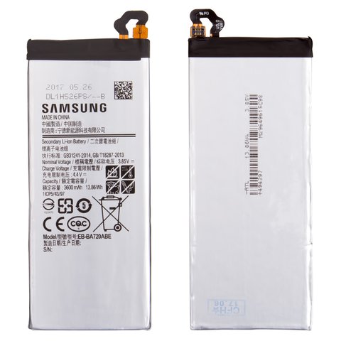 Batería EB BA720ABE puede usarse con Samsung A720 Galaxy A7 2017 , Li ion, 3.85 V, 3600 mAh, Original PRC 