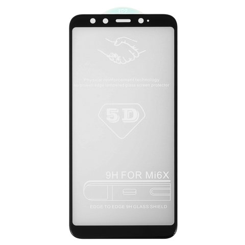 Tempered Glass Screen Protector All Spares compatible with Xiaomi Mi 6X, Mi A2, 5D Full Glue, black, the layer of glue is applied to the entire surface of the glass, M1804D2SG, M1804D2SI 