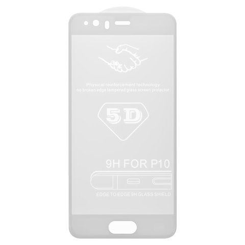 Tempered Glass Screen Protector All Spares compatible with Huawei P10, 5D Full Glue, white, the layer of glue is applied to the entire surface of the glass 