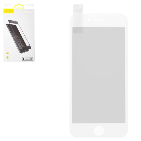 Tempered Glass Screen Protector Baseus compatible with Apple iPhone 6 Plus, iPhone 6S Plus, 0,23 mm 9H, Pet Soft, Arc Surface, 5D Full Glue, white, the layer of glue is applied to the entire surface of the glass  #SGAPIPH6SP DE02