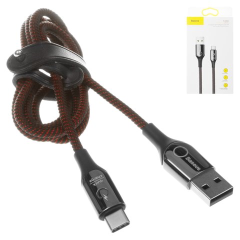 USB Cable Baseus C Shaped Light Intelligent, USB type A, USB type C, 100 cm, 3 A, black, with indicator, nylon braided  #CATCD 01
