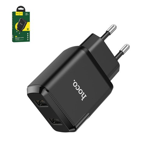 Mains Charger Hoco N7, 10.5 W, black, without cable, 2 outputs  #6931474740540