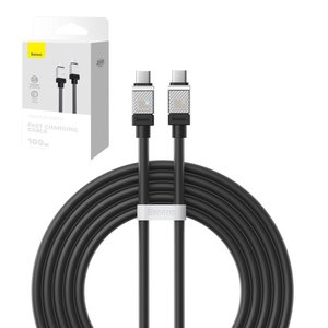 Cable USB Baseus Coolplay Series, 2xUSB tipo C, 200 cm, 100 W, negro, de silicona, #CAKW000301