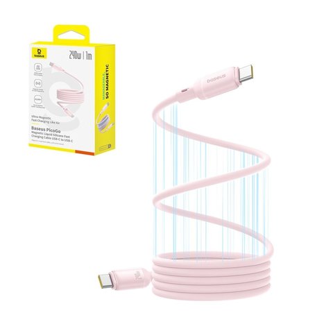 USB Cable Baseus PicoGo, 2xUSB type C, 100 cm, 240 W, pink, silicone, magnetic  #P10376800411 00