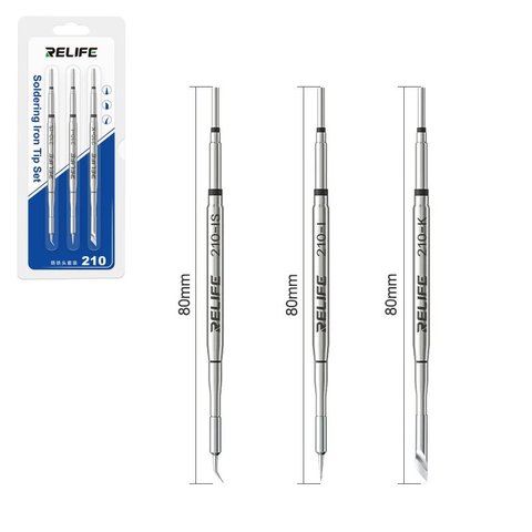 Soldering Iron Tip RELIFE 210 set, with a bend, needle, hot knife 