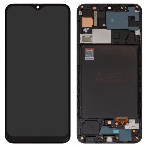 LCD compatible with Samsung A307 Galaxy A30s, A307F DS Galaxy A30s, black, with frame, FLYCDI, with wide edge, TFT