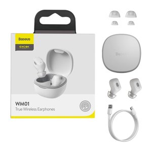 Auricular Baseus WM01, inalámbrica, de vacío, blanco, con funda de carga, con cable USB Tipo C, #NGTW370002 NGTW240002 NGWM01 02