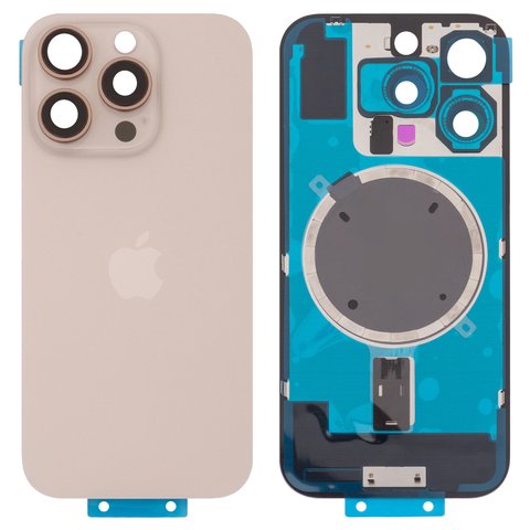 Panel trasero de carcasa puede usarse con iPhone 16 Pro, blanco dorado, con vidrio de cámara, Original PRC , desert titanium