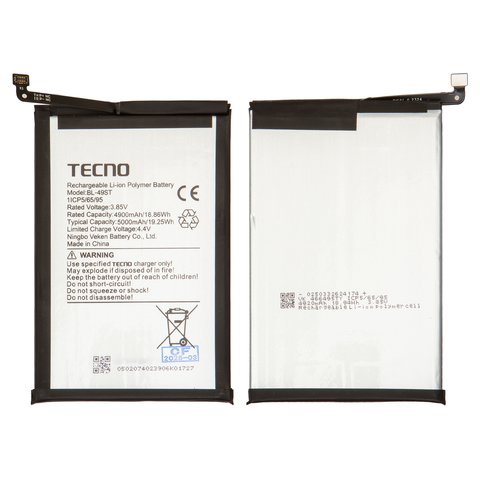 Batería BL 49ST puede usarse con Tecno Spark 10, Spark 20 KJ5 , Li Polymer, 3.85 V, 5000 mAh, Original PRC