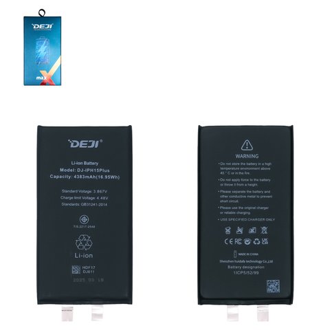 Batería Deji puede usarse con Apple iPhone 15 Plus, Li ion, 3.867 V, 4383 mAh, sin controlador