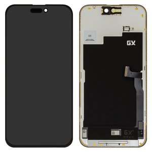 Pantalla LCD puede usarse con iPhone 15 Pro Max, negro, con marco, HC, sin microchip, OLED , GX OEM hard