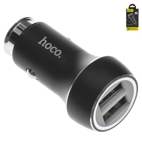 Автомобильное зарядное устройство Hoco Z7, 12 В, 2 USB выхода 5В 2,4А , черное, 12 Вт