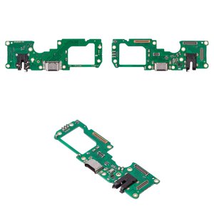 Шлейф для Oppo A96 5G, коннектора наушников, коннектора зарядки, с микрофоном, с компонентами, Сopy, плата зарядки