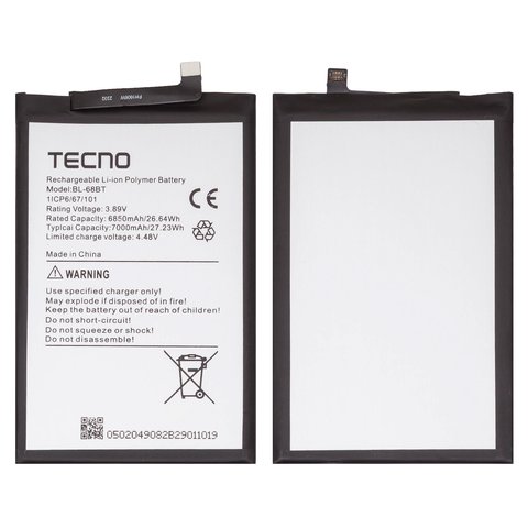 Аккумулятор BL 68BT для Tecno Pova 6 Neo LI6 , Pova Neo 2, Pova Neo 3 LH6n , Li Polymer, 3,89 B, 7000 мАч, Original PRC 