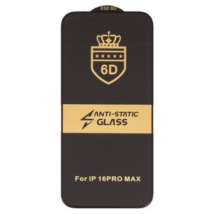 Защитное стекло ESD 6D для Apple iPhone 16 Pro Max, совместимо с чехлом, Full Glue, Anti Static, без упаковки , черный